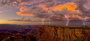 An evening thunderstorm approaching the Grand Canyon in Arizona, viewed from the Desert An evening thunderstorm approaching the Grand Canyon in Arizona, viewed from the Desert