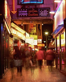 Exterior of sex shops and signs in red light area at night, Soho, London Exterior of sex shops and signs in red light area at night, Soho, London