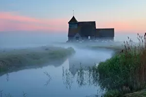 Churches Gallery: Fairfield church in dawn mist, Romney Marsh, near Rye, Kent, England, United Kingdom
