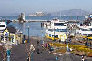 Fishermans Warf with Alcatraz in the background, San Francisco, California, United States of America, North America Fishermans Warf with Alcatraz in the background, San Francisco, California, United States of America, North America