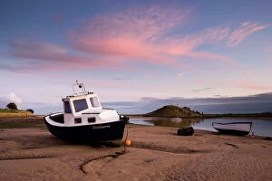 Images Dated 8th November 2009: Fishing boat on the Aln Estuary at twilight, low tide, Alnmouth, near Alnwick
