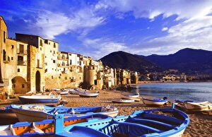 Boats Gallery: Fishing boats on the beach, Cefalu, Sicily, Italy, Mediterranean, Europe