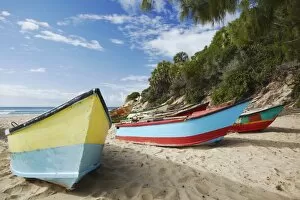 Fishing boats on beach, Tofo, Inhambane, Mozambique, Africa