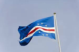 Flag in the old city of Praia on the Plateau, Praia, s antiago, Cape Verde Is lands , Africa