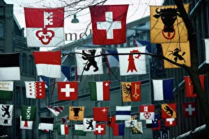 Flags of various Cantons, Zurich, Switzerland, Europe Flags of various Cantons, Zurich, Switzerland, Europe