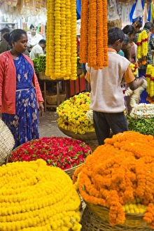 Flower garland sellers, City market, Bangaluru (Bangalore), Karnataka, India, Asia Flower garland sellers, City market, Bangaluru (Bangalore), Karnataka, India, Asia