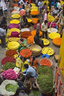 Flower necklace sellers in City Market, Bengaluru (Bangalore), Karnataka state Flower necklace sellers in City Market, Bengaluru (Bangalore), Karnataka state