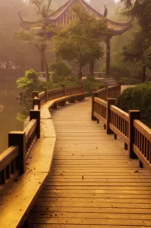 Footpath and pavillon, West Lake, Hangzhou, Zhejiang Province, China, Asia Footpath and pavillon, West Lake, Hangzhou, Zhejiang Province, China, Asia