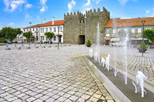 Fountain in front of King's Gate, Trancoso, Serra da Estrela, Centro, Portugal, Europe Fountain in front of King's Gate, Trancoso, Serra da Estrela, Centro, Portugal, Europe