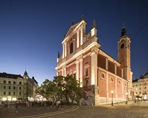 Franciscan Church of the Annunciation illuminated at night, Old Town, Ljubljana, Slovenia Franciscan Church of the Annunciation illuminated at night, Old Town, Ljubljana, Slovenia
