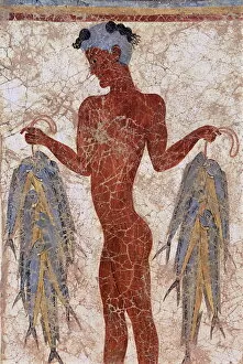 Images Dated 31st July 2008: Fresco of a fisherman from Akrotiri