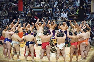Fukuoka Sumo competition, entering the ring ceremony, Kyushu Basho, Fukuoka city Fukuoka Sumo competition, entering the ring ceremony, Kyushu Basho, Fukuoka city