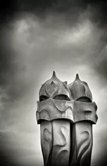 Images Dated 11th October 2014: Gaudi chimneys on roof of Casa Mila (La Pedrera), UNESCO World Heritage Site, Barcelona
