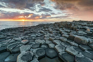 Lens Flare Collection: Giants Causeway at sunset, UNESCO World Heritage Site, County Antrim, Ulster, Northern Ireland