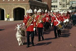 Marching Gallery: Gibraltar Regiment Band with goat mascot, London, England, United Kingdom, Europe