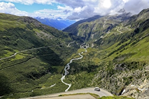 Gletsch with Rhone River, Grimsel and Furka Pass Roads, Canton of Valais, Switzerland Gletsch with Rhone River, Grimsel and Furka Pass Roads, Canton of Valais, Switzerland
