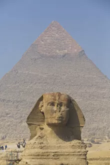 Ancient Egyptian Architecture Gallery: The Great Sphinx of Giza, Khafre Pyramid in the background, Great Pyramids of Giza