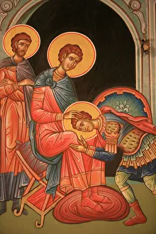 Macedonia Prints: Greek Orthodox Icon Print of St. Nestor and St. Dimitrios Thessaloniki
