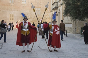 Guards in Medieval costume in Mdina the fortress city, Malta, Europe Guards in Medieval costume in Mdina the fortress city, Malta, Europe