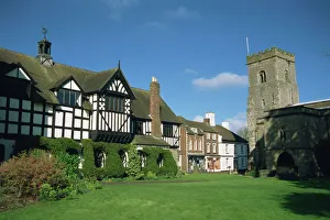 Prints of Guildhall and church, Much Wenlock, Shropshire, England, United Kingdom, Europe Shropshire Prints: Much Wenlock Guildhall and Church Print, Shropshire, England