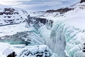 Images Dated 28th February 2016: Gullfoss Waterfall, partly frozen in winter, Gullfoss, Iceland, Polar Regions