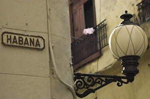 Habana street sign and lampost, Obispo Street, Havana Vieja, Havana, Cuba Habana street sign and lampost, Obispo Street, Havana Vieja, Havana, Cuba