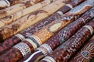 Hand painted didgeridoos, Aboriginal musical instrument, Australia, Pacific