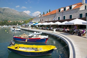 Harbour restaurants, Cavtat, Dubrovnik Riviera, Dalmatian Coast, Dalmatia, Croatia, Europe Harbour restaurants, Cavtat, Dubrovnik Riviera, Dalmatian Coast, Dalmatia, Croatia, Europe