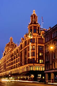 Store Gallery: Harrods department store at dusk, Knightsbridge, London, England, United Kingdom, Europe