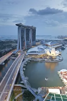 Images Dated 25th January 2012: The Helix Bridge and Marina Bay Sands Singapore, Marina Bay, Singapore, Southeast Asia, Asia