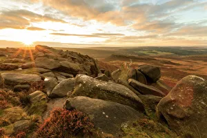 Higger Tor, Carl Wark Hill Fort and Hathersage Moor, sunrise in autumn Higger Tor, Carl Wark Hill Fort and Hathersage Moor, sunrise in autumn