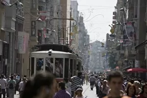 Commuter Gallery: Historic tram, busy street, Istikla Caddesi, Istanbul, Turkey, Europe