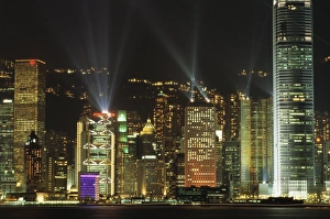 Hong Kong Island Central skyline at night from Tsim Sha Tsui, Hong Kong, China, Asia Hong Kong Island Central skyline at night from Tsim Sha Tsui, Hong Kong, China, Asia