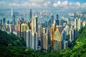 Skyscraper Gallery: Hong Kong on a summer afternoon seen from Victoria Peak, Hong Kong, China, Asia