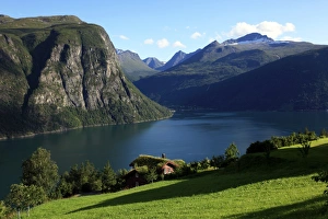 A house above the fjord at Valldal, Norway, Scandinavia, Europe A house above the fjord at Valldal, Norway, Scandinavia, Europe
