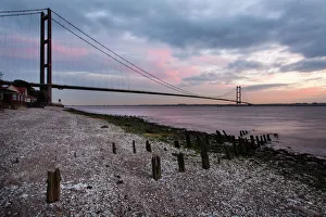 Silhouette Gallery: The Humber Bridge at dusk, East Riding of Yorkshire, Yorkshire, England, United Kingdom, Europe