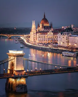 The Hungarian Parliament on the River Danube with the Chain Bridge, UNESCO World Heritage The Hungarian Parliament on the River Danube with the Chain Bridge, UNESCO World Heritage