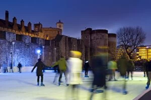 Winter Sport Gallery: Ice skating in winter, Tower of London, London, England, United Kingdom, Europe