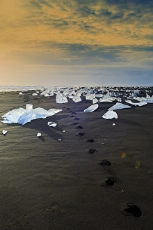 Related Images Gallery: Icebergs on a black sand volcanic beach next to the Jokulsarlon glacial lake in Vatnajokull