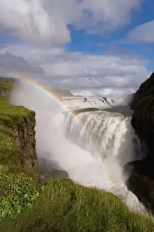 Prints of Icelands most famous waterfall tumbles 32m into a steep sided canyon, Gullfoss, the Golden Circle, Iceland, Polar Regions Iceland Prints: Gullfoss 32m Waterfall Print