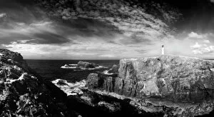 Infrared image of lighthouse and coastal cliffs at Butt of Lewis, Isle of Lewis