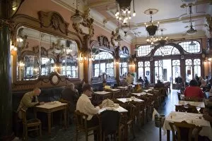 Porto Gallery: Interior benchwork of the Belle Epoque (Art Nouveau) Cafe Majestic