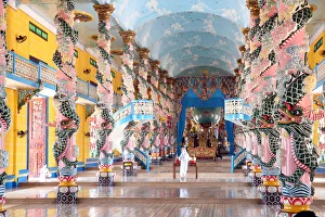 Interior of Cao Dai Great Temple with ornate dragon columns, Tay Ninh, Vietnam, Indochina Interior of Cao Dai Great Temple with ornate dragon columns, Tay Ninh, Vietnam, Indochina