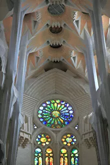 Barcelona Gallery: Interior of Sagrada Familia Temple, Barcelona, Catalunya, Spain, Europe