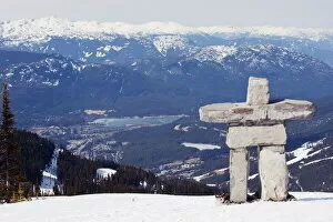 Peak Collection: An Inuit Inukshuk stone statue, Whistler mountain resort, venue of the 2010 Winter Olympic Games