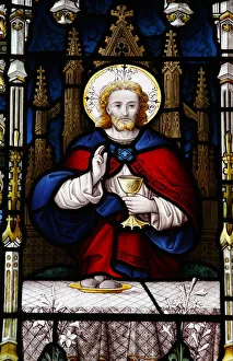 Jesus at the Last Supper, 19th century stained glass in St Jesus at the Last Supper, 19th century stained glass in St