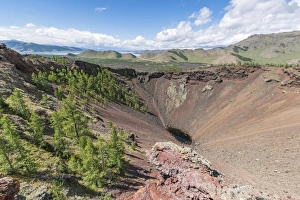 Khorgo volcano crater and White Lake in the background, Tariat district, North Hangay province Khorgo volcano crater and White Lake in the background, Tariat district, North Hangay province
