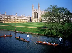 Prints of Kings College Chapel and punts on The Backs, Cambridge, Cambridgeshire, England, United Kingdom, Europe Cambridgeshire Prints: Kings College Chapel Print, Cambridge