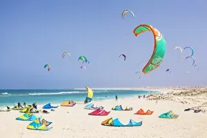 Santa Maria Collection: Kite surfers and kite surfing on Kite beach, Praia da Fragata, Costa da Fragata, Santa Maria