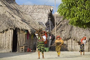 Kuna women carrying wood through village, Wichub-Wala Island, San Blas Islands Kuna women carrying wood through village, Wichub-Wala Island, San Blas Islands